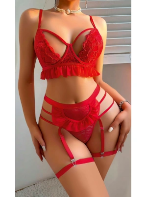 Kırmızı Hizmetçi Kostüm Bacak Bantlı Fantezi Gecelik 2060