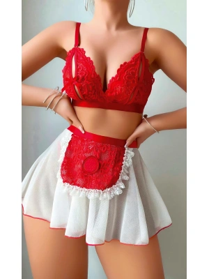 Kırmızı Puantiye Etekli Kadın Fantezi Kostüm 2072