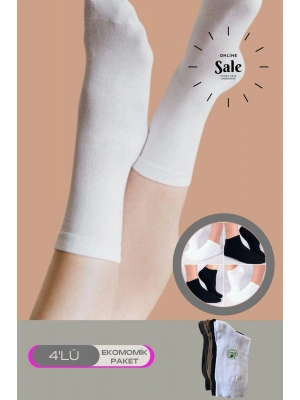 Kısa Konç Çok Rekli 4lü Bambu Topuk Burun Dikişsiz Takviyeli Kadın Soket Çorap 1002-KısaKonç