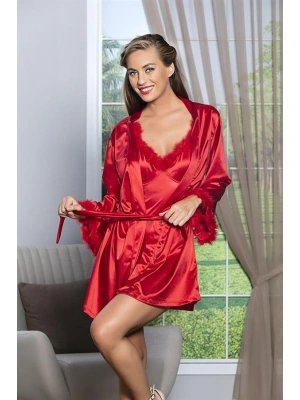 KUŞAKLI MİNİ BOY SATEN SABAHLIK KIRMIZI (MGP11500)