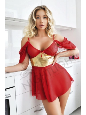 Nightlight Sarı Kuşak Detaylı Fantazi Kırmızı Mini Gecelik