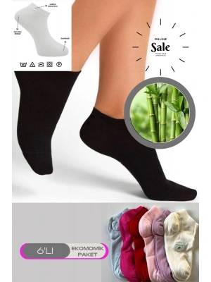 Renkli 6 Lı Bambu Yumuşak Topuk Burun Dikişsiz Takviyeli Kadın Patik Çorap 2015-Renkli-6LI