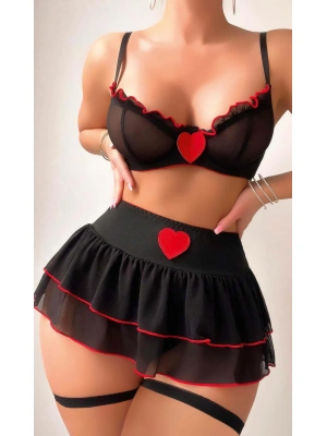 SİYAH KALP DETAYLI KOSTÜM 2075