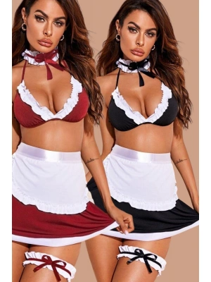 Siyah Kırmızı Fantezi Kostüm İkli Set 50888SK