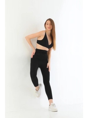 SİYAH MI 2711 Lazer Kesim Fermuarlı Uzun Tayt