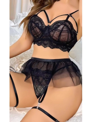 Siyah Tül Etek Fantezi Jartiyer Takım 2119