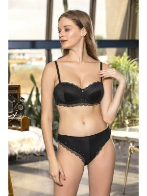 STRAPLEZ SÜTYEN, SLİP KÜLOT TAKIM SİYAH (MGP31291)