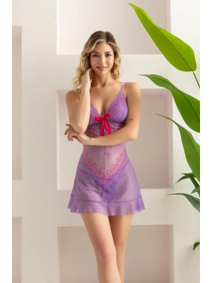 TRANSPARAN BABYDOLL STRİNG TAKIM LİLA (MGP32096)