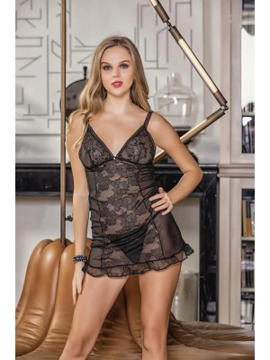TRANSPARAN BABYDOLL TAKIM SİYAH (MGP31682)