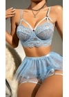 Bebe Mavi Bel Tüllü Kadın Seksi Fantezi Jartiyer Takım 2059
