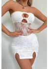 Beyaz Dantel İşlemeli Göğüs Dekolteli Seksi 5081