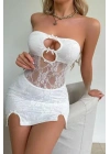 Beyaz Dantel İşlemeli Göğüs Dekolteli Seksi 5081