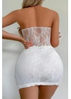 Beyaz Dantel İşlemeli Göğüs Dekolteli Seksi 5081