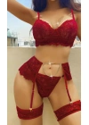 Dantel Göğüs Dekolteli Zincirli Bordo Jartiyer Takım 2053