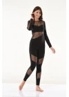 Derya Kurşun Puanlı Transparan Detaylı Kadın Tayt Takım 1131