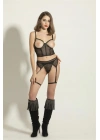 FANTEZİ TRANSPARAN KORSE JARTİYER TAKIM SİYAH (MGP6382)