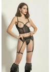 FANTEZİ TRANSPARAN KORSE JARTİYER TAKIM SİYAH (MGP6382)