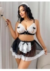 Kadın Büyük Beden  Seksi Hizmetçi Kostüm Fantezi Transparan Tül Fantezi Erotik 8006