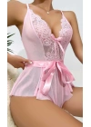 Kadın  Kontrast Dantel Kemerli Teddy Body Gecelik 2118