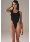 Kadın Siyah Derin Sırt Dekolte Askılı String Body 12134