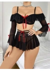 Kadın Siyah Etek Bustiyer Sexy Gecelik Takım 2157