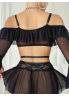 Kadın Siyah Etek Bustiyer Sexy Gecelik Takım 2157