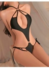 Kadın Siyah Fantezi Boyundan Bağlama Halka Detaylı Sexi Kostüm 2046