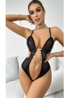 Kadın Siyah Fantezi Kostüm Göğüs dekolte Zincir Detaylı 2052