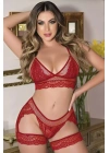 Kırmızı Dantel Seksi Fantezi Jartiyer Takım Jesica Bella E-0054