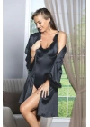 KUŞAKLI MİNİ BOY SATEN SABAHLIK SİYAH  (MGP11500)