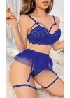 Mavi Bel Tüllü Kadın Seksi Fantezi Jartiyer Takım 2121