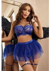 Mavi Bel Tüllü Kadın Seksi Fantezi Jartiyer Takım 2121
