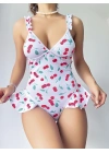 Vişne Desenli Fantezi Body