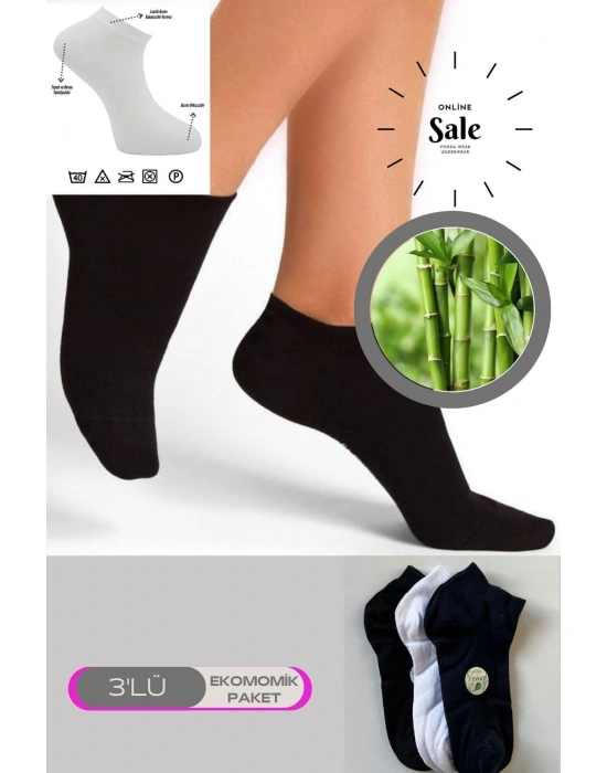 3 lü Bambu Topuk Burun Dikişsiz Takviyeli Kadın Patik Çorap 1000-Çok-Rekli-3-lü