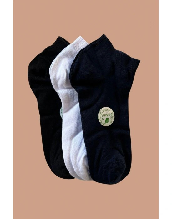 3 lü Bambu Topuk Burun Dikişsiz Takviyeli Kadın Patik Çorap 1000-Çok-Rekli-3-lü