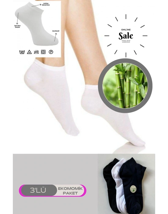 3 lü Bambu Topuk Burun Dikişsiz Takviyeli Kadın Patik Çorap 1000-Çok-Rekli-3-lü