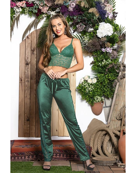 3 PARÇA GECELİK SETİ ; GÖMLEK, BRALET SÜTYEN VE PANTOLON TAKIM ZÜMRÜT (MGP31726)