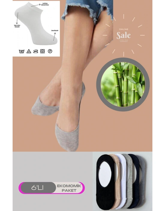 6lı Bambu Topuk Burun Dikişsiz Görünmez Spor Kadın Babet Çorap 1007-6lı