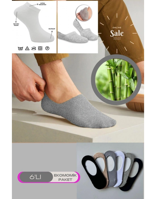 6lı Bambu Topuk Burun Dikişsiz Görünmez Spor Kadın Babet Çorap Pamuk 1010-6lı