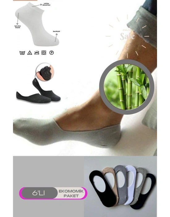 6lı Bambu Topuk Burun Dikişsiz Görünmez Spor Kadın Babet Çorap Pamuk 1010-6lı