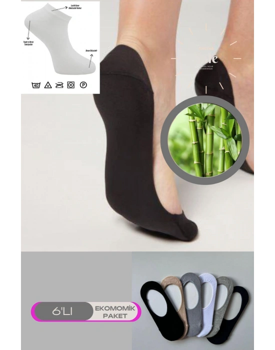 6lı Bambu Topuk Burun Dikişsiz Görünmez Spor Kadın Babet Çorap Pamuk 1010-6lı