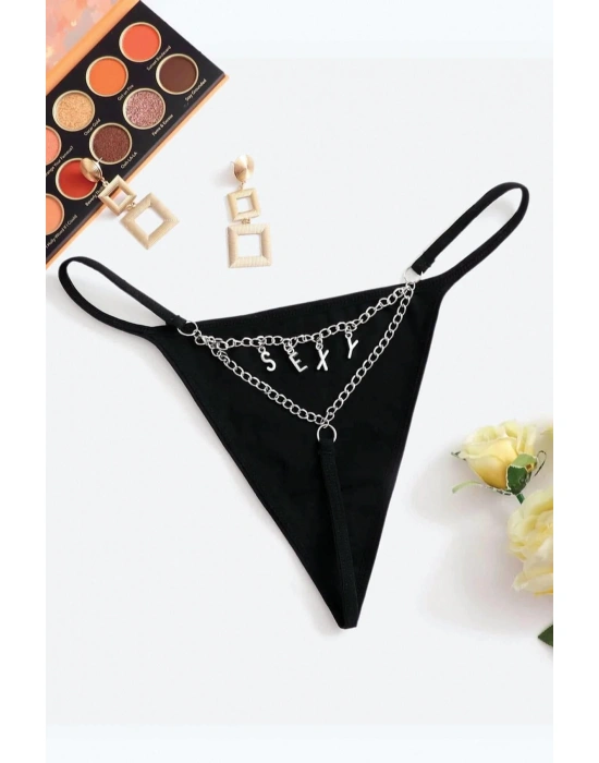 Arkası Sexy Yazılı Zincirli Fantezi Tanga Külot 81092