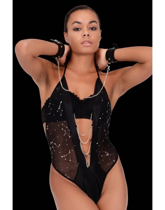 Baskılı Tül Ve Önü Zincirli Şık Babydoll  51190-1