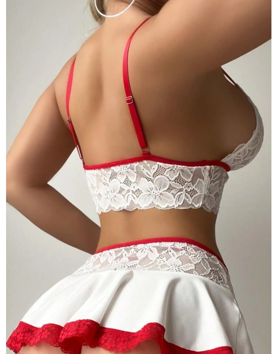Beyaz Etekli Kırmızı Dantelli Fantezi Kostüm 2058