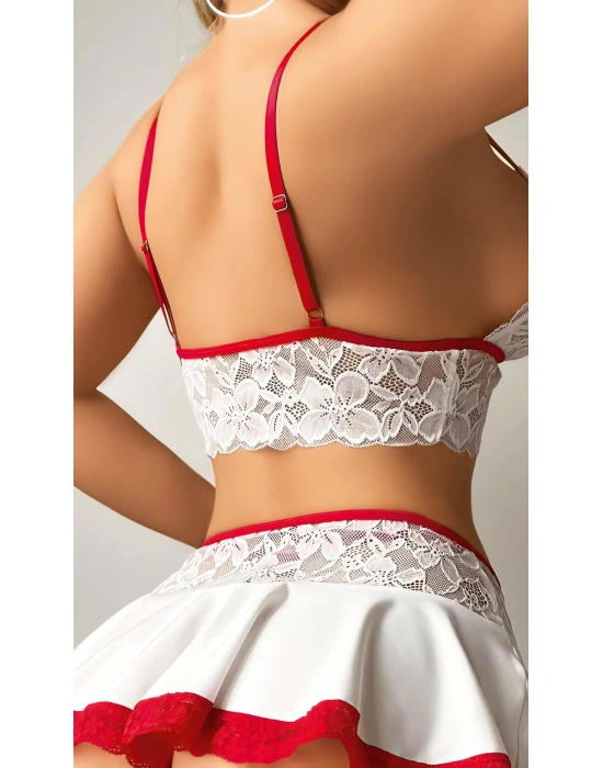Beyaz Etekli Kırmızı Dantelli Fantezi Kostüm 2058
