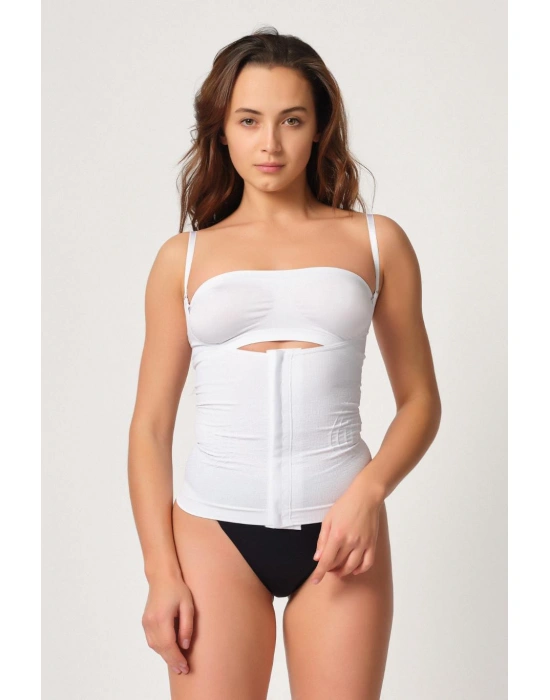 BEYAZ MI Emay 2030 Agraflı Göğsü Açık Atlet Korse