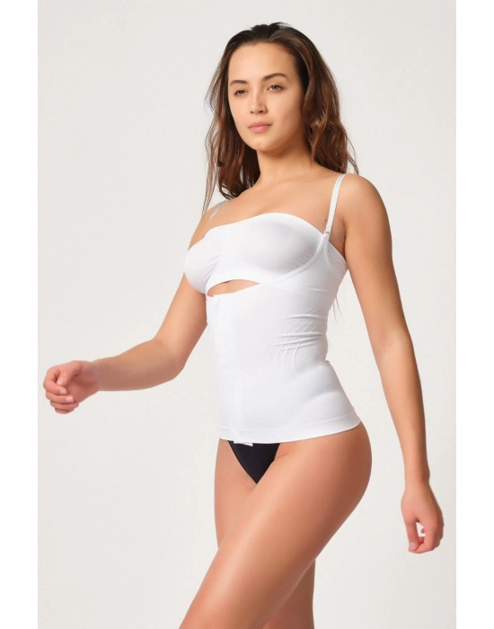 BEYAZ MI Emay 2030 Agraflı Göğsü Açık Atlet Korse