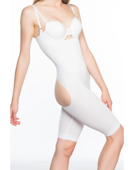 BEYAZ MI Emay 2038 Popo ve Göğsü Açık Paçalı Boy Korse