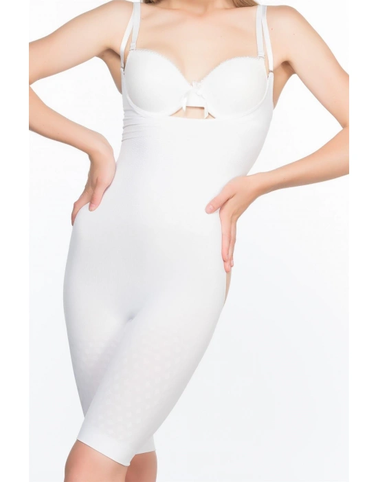 BEYAZ MI Emay 2038 Popo ve Göğsü Açık Paçalı Boy Korse