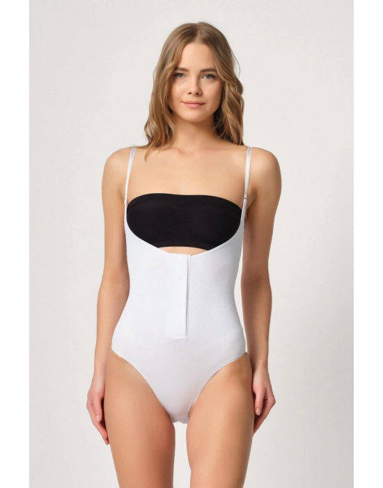 BEYAZ MI Emay 2043 Göğsü Açık Agraflı Body Korse